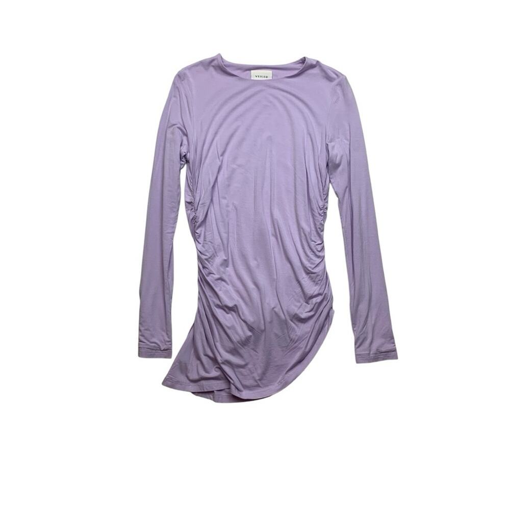 Veiled size medium long sleeve lavender conservative shirt lined ruched tunic